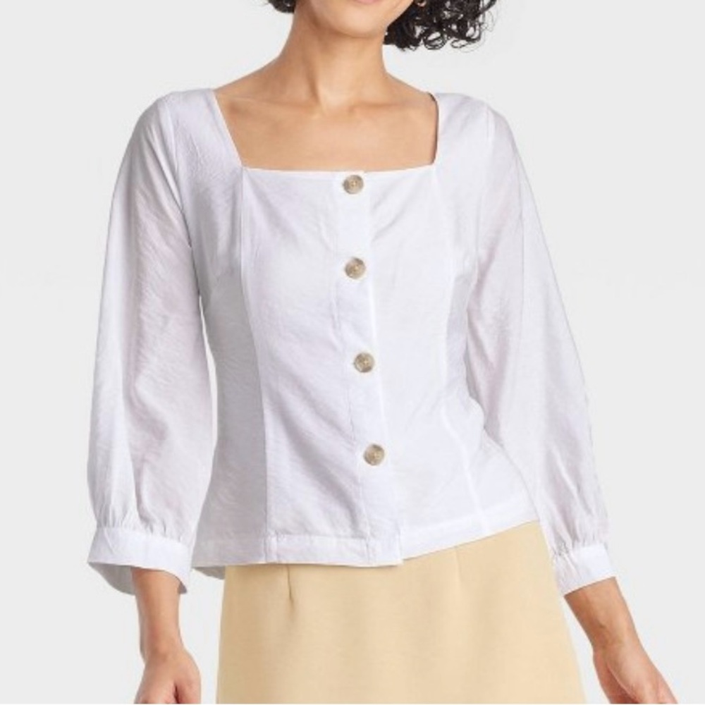 a new day Blouse White Balloon 3/4 Sleeve White Size XL NWT